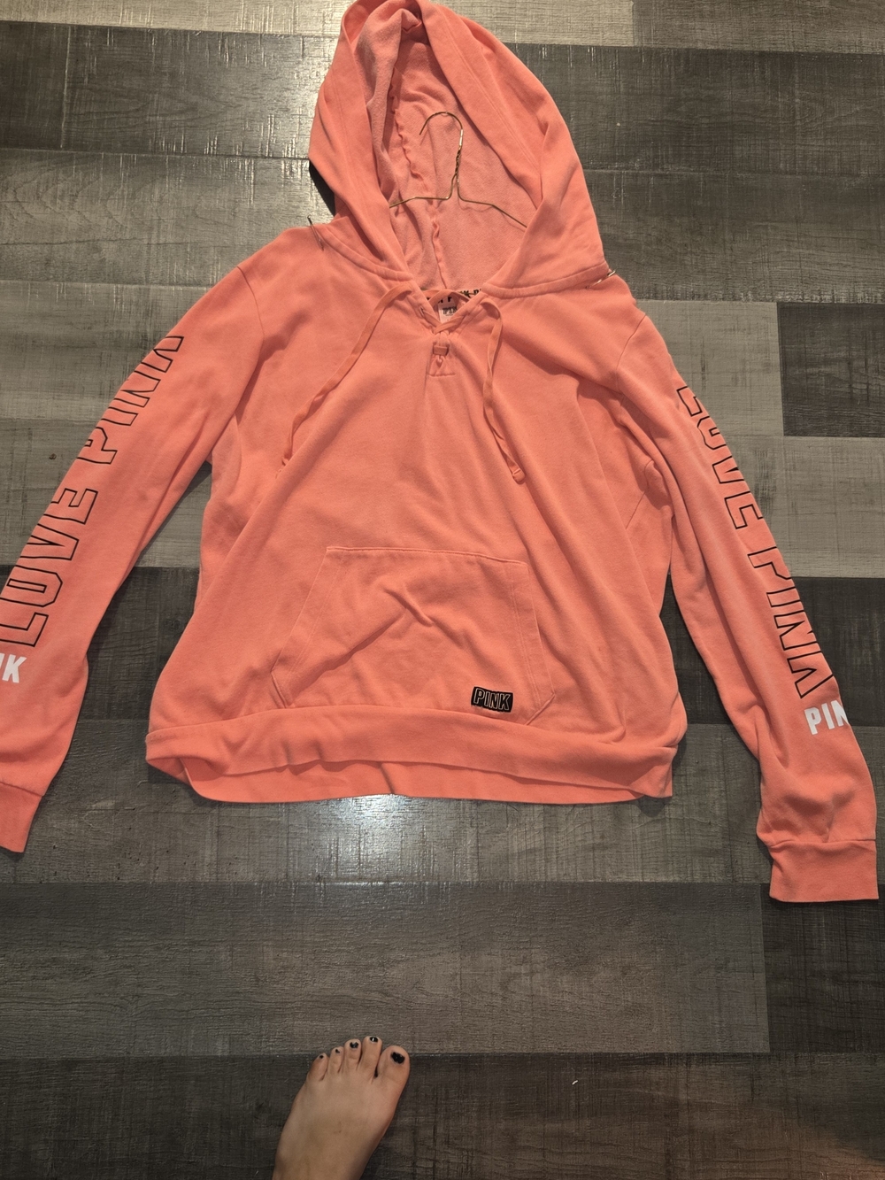 PINK Victoria's Secret Coral Pullover Hoodie with Sleeve Logo